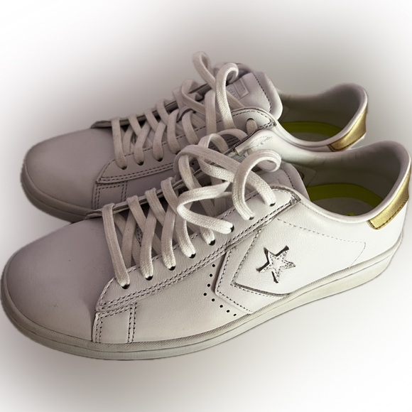 Converse Pro Leather Metallic Low Top Sneakers White and Gold Size 8 - Picture 1 of 7